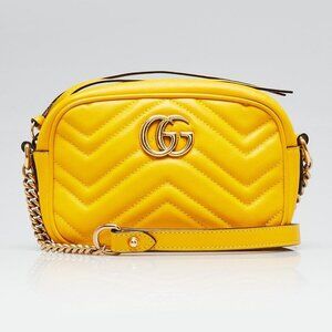 Gucci Yellow Quilted Leather Mini Marmont Camera Bag